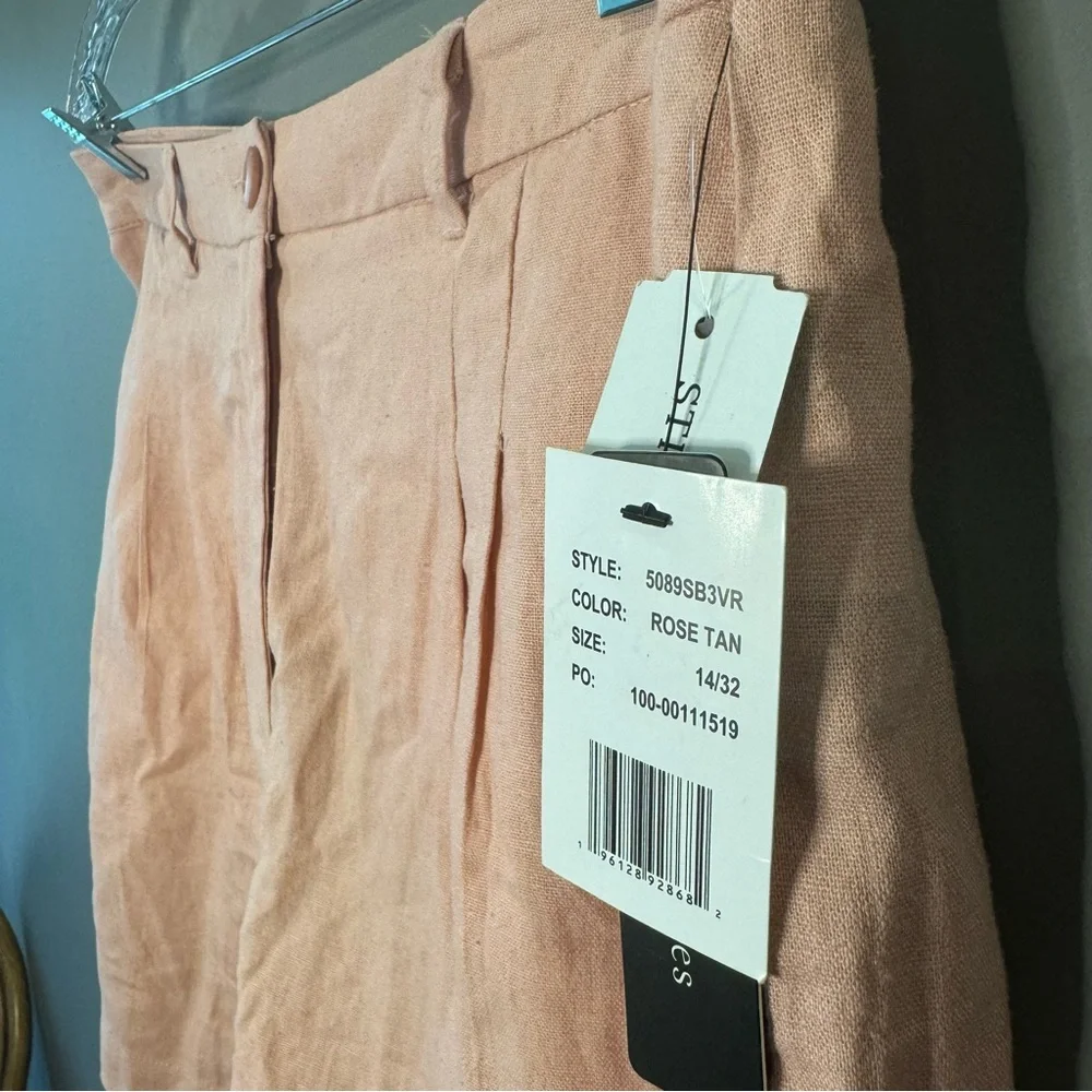 NWT Violets and Roses mid-rise linen‎ blend chino short, Pink, Women’s Size 14